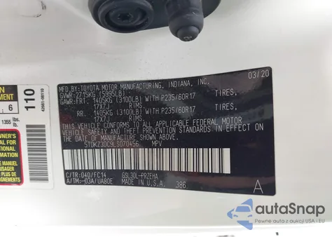 2020 Toyota Sienna Le z USA, uszkodzony, nr VIN 5TDKZ3DC9LS070456